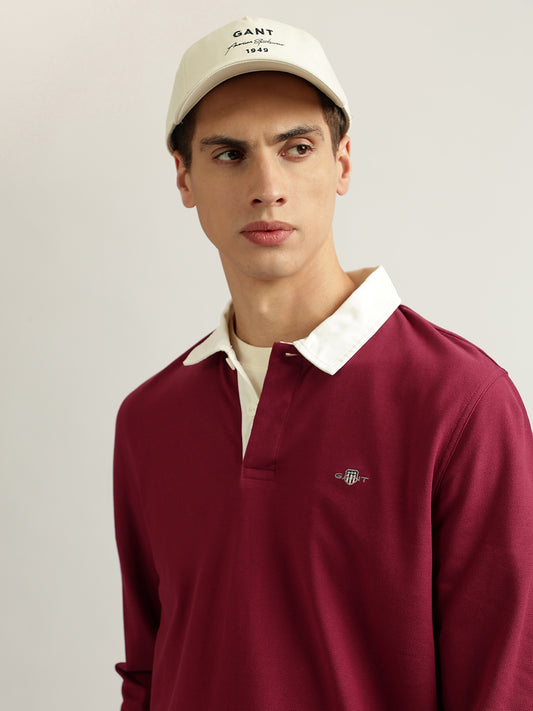 Gant Men Maroon Solid Collared Full Sleeves Polo T-Shirt