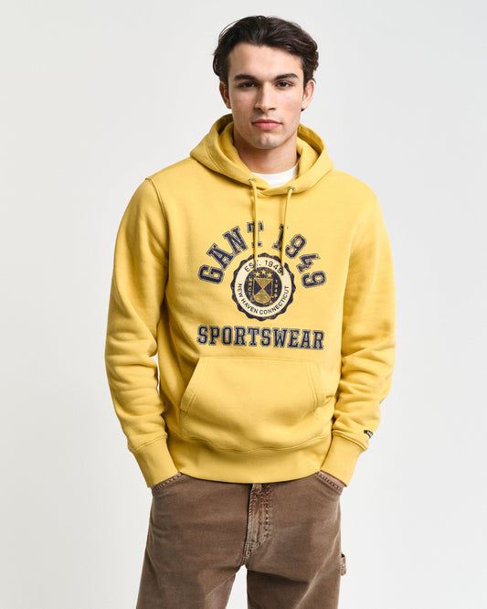 Gant Men Yellow Printed Hooded Full Sleeves Pullover Style Sweatshirt