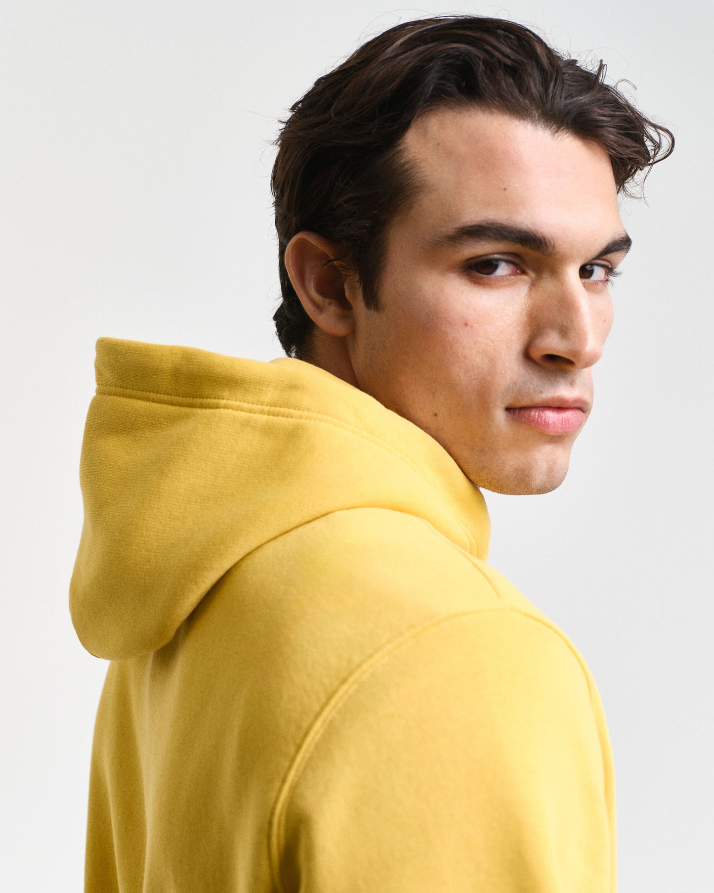 Gant Men Yellow Printed Hooded Full Sleeves Pullover Style Sweatshirt