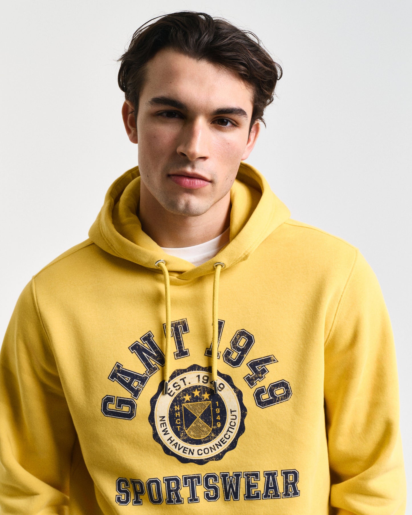 Gant Men Yellow Printed Hooded Full Sleeves Pullover Style Sweatshirt