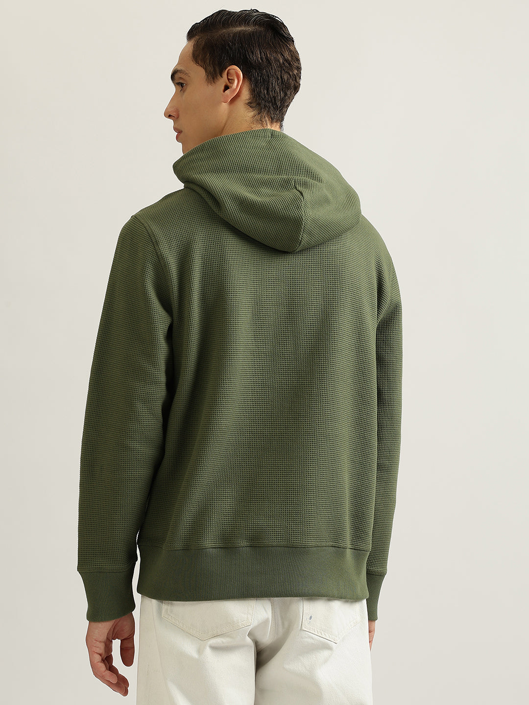 Gant Men Olive Solid Hooded Full Sleeves Pullover Sweatshirt