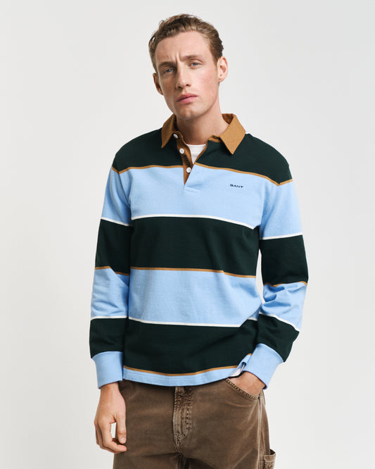 Gant Men Blue Striped Polo Neck Full Sleeves T-Shirt