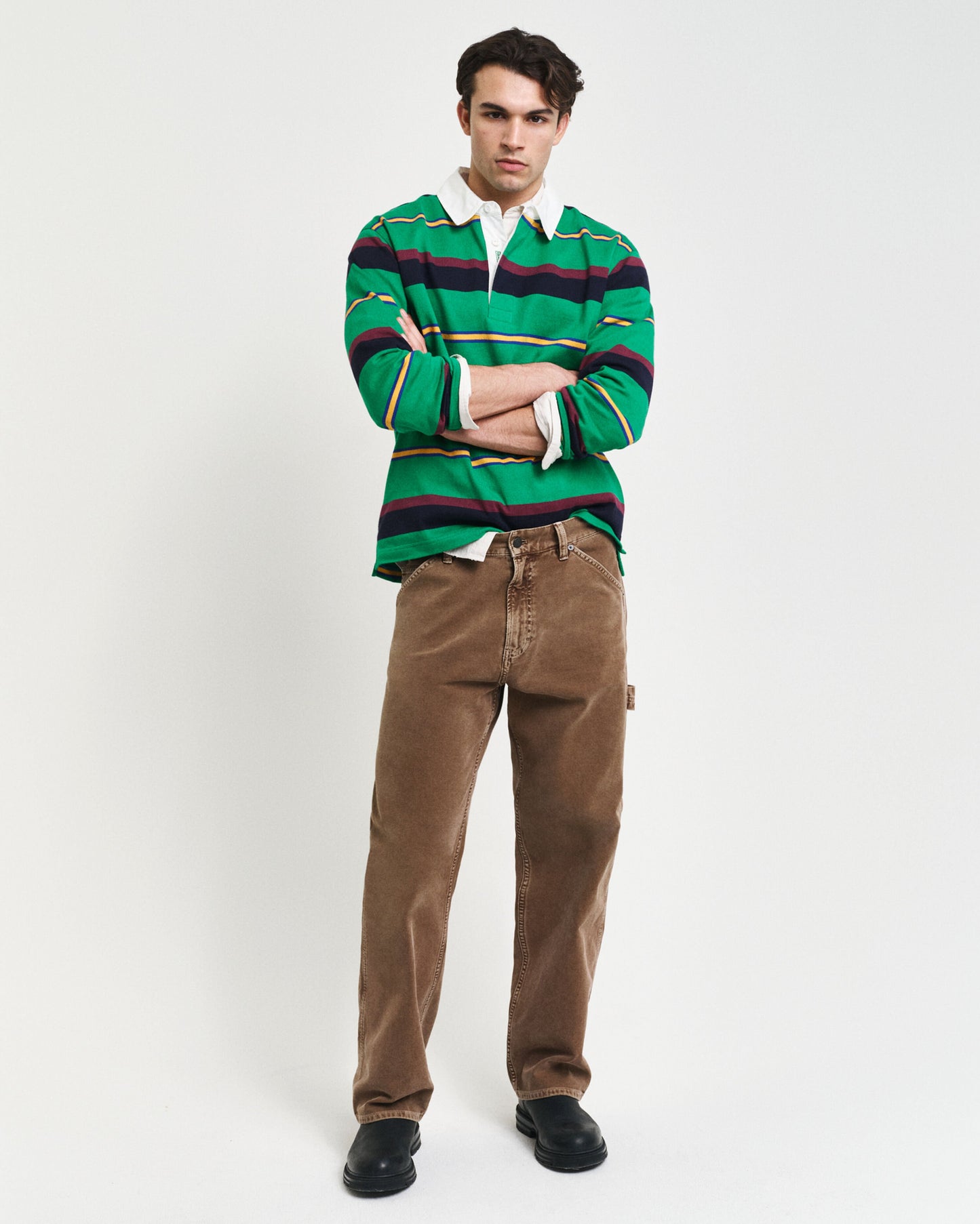 Gant Men Green Striped Polo Collar Full Sleeves T-Shirt