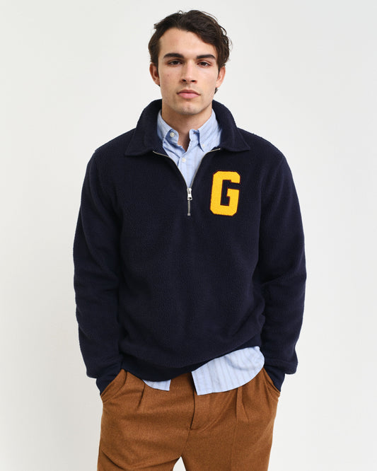 Gant Men Blue Solid Spread Collar Full Sleeves Pullover Style Sweatshirt