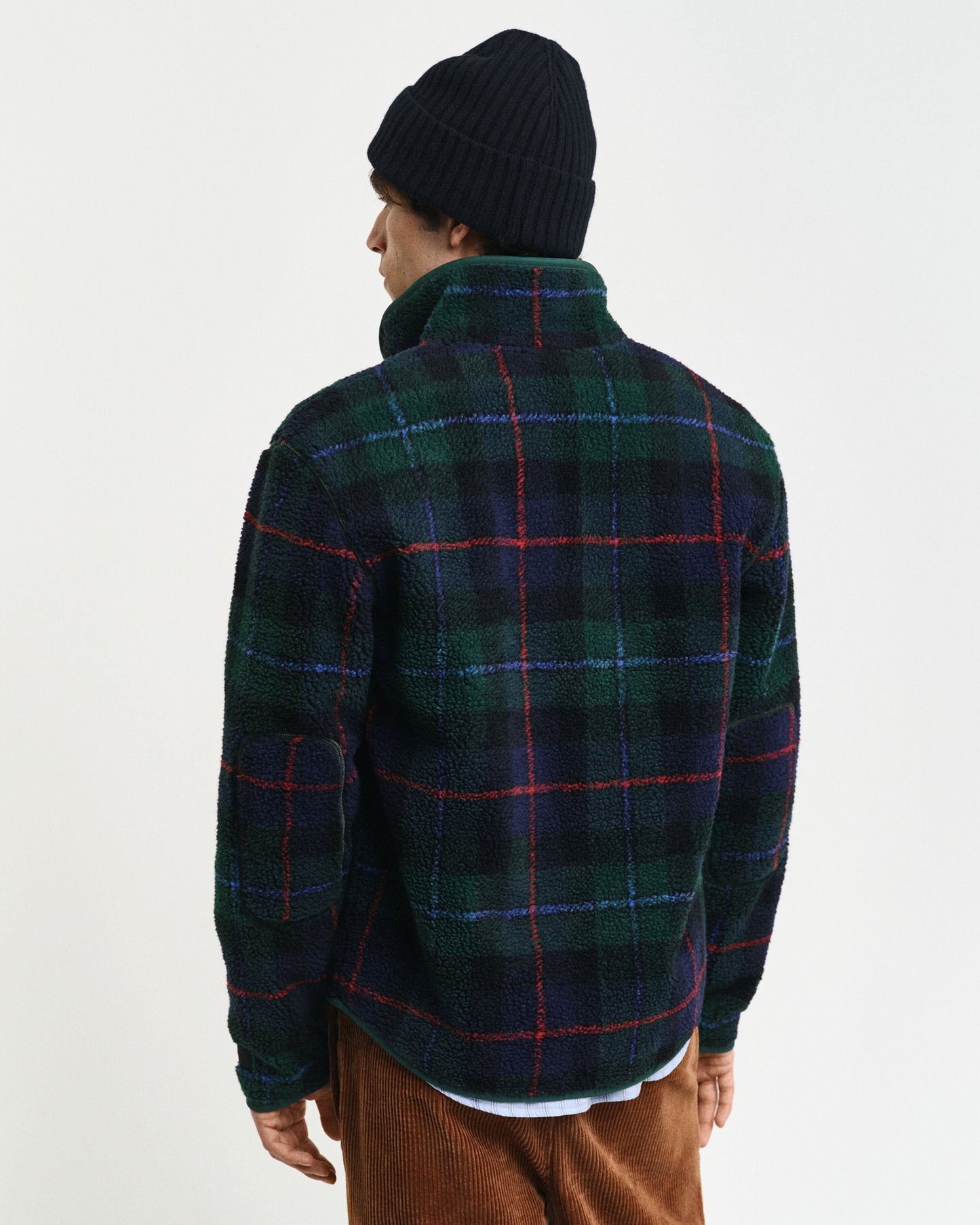 Gant Men Green Checked Stand Collar Full Sleeves Fleece Jacket