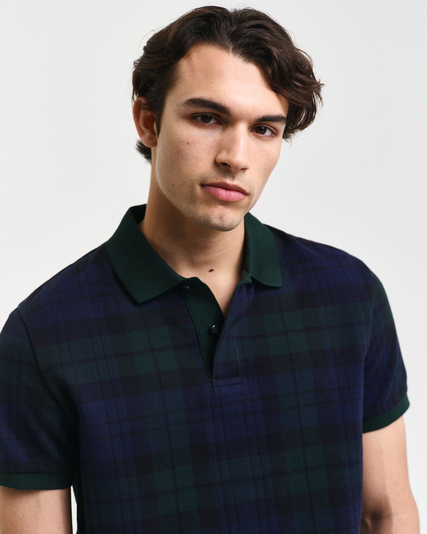 Gant Men Blue Checked Polo Collar Short Sleeves T-Shirt