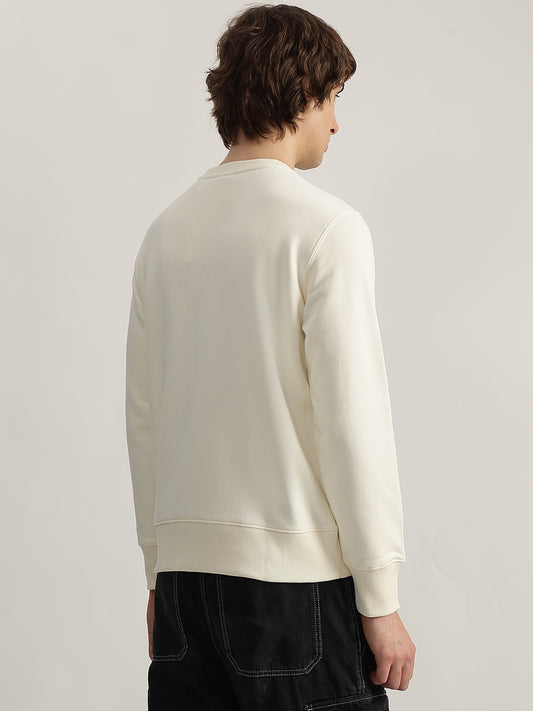 Gant Men Cream Solid Round Neck Full Sleeves Pullover Style Sweatshirt