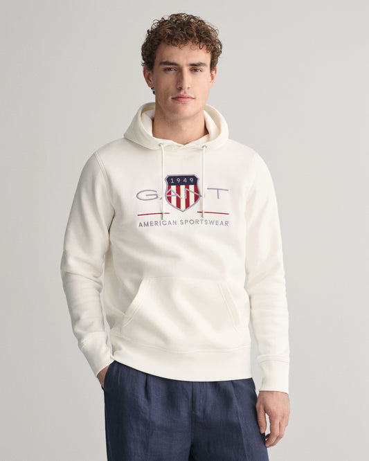 Gant Men White Solid Hooded Full Sleeves Sweatshirt