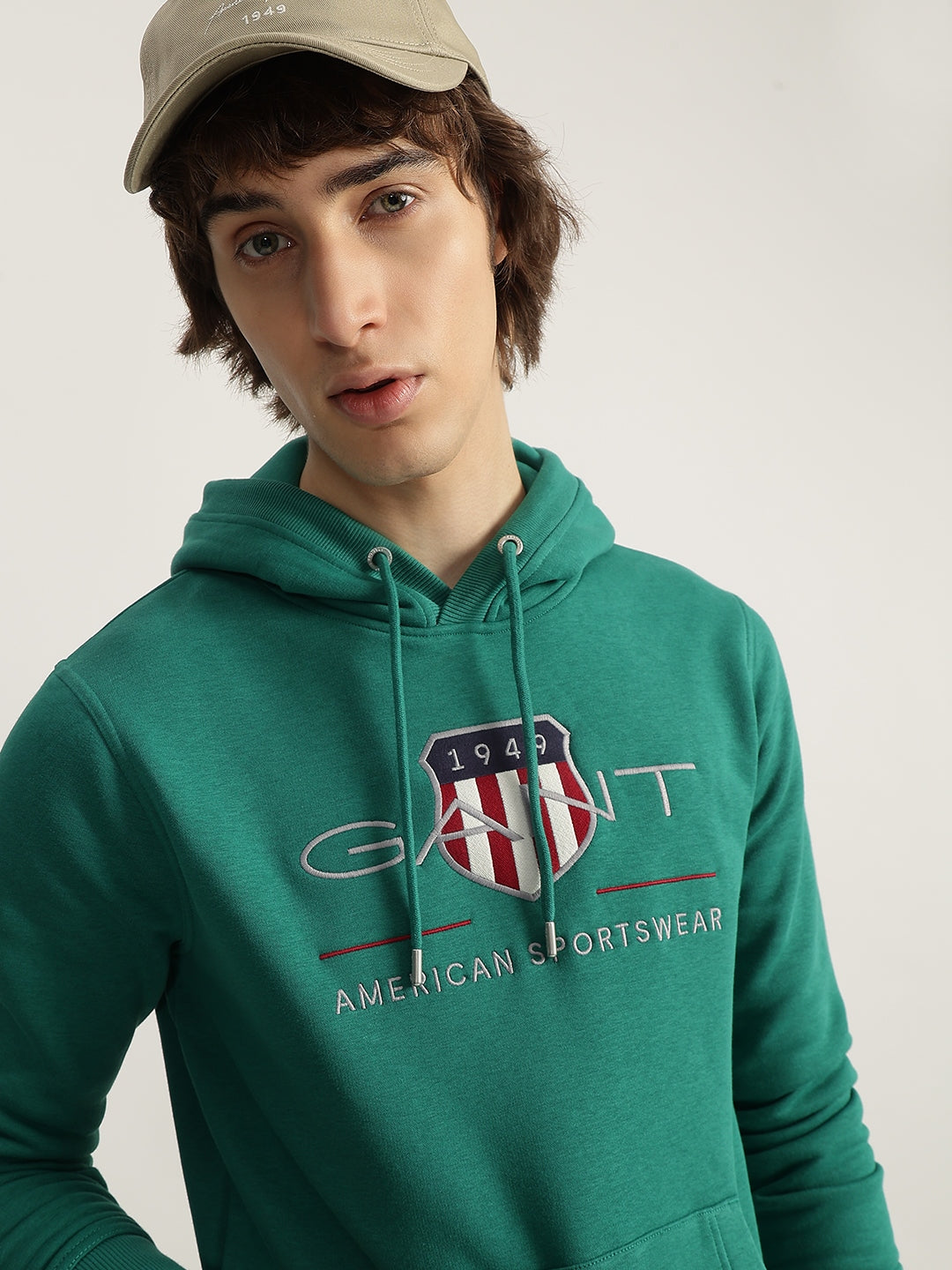 Gant Men Green Embroidered Hooded Full Sleeves Pullover Style Sweatshirt