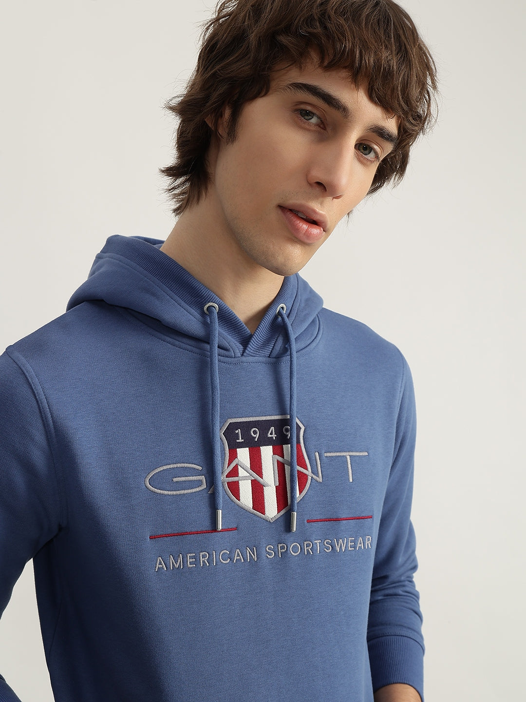 Gant Men Blue Embroidered Hooded Full Sleeves Pullover Style Sweatshirt