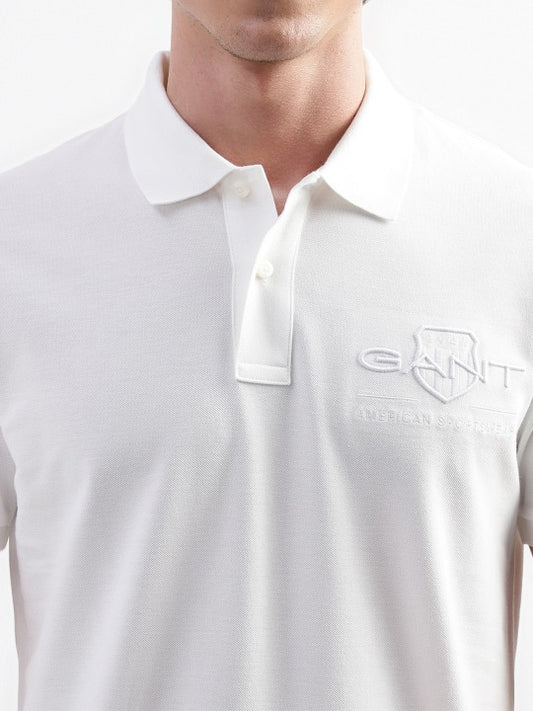 Gant Men White Solid Polo Collar Short Sleeves T-Shirt