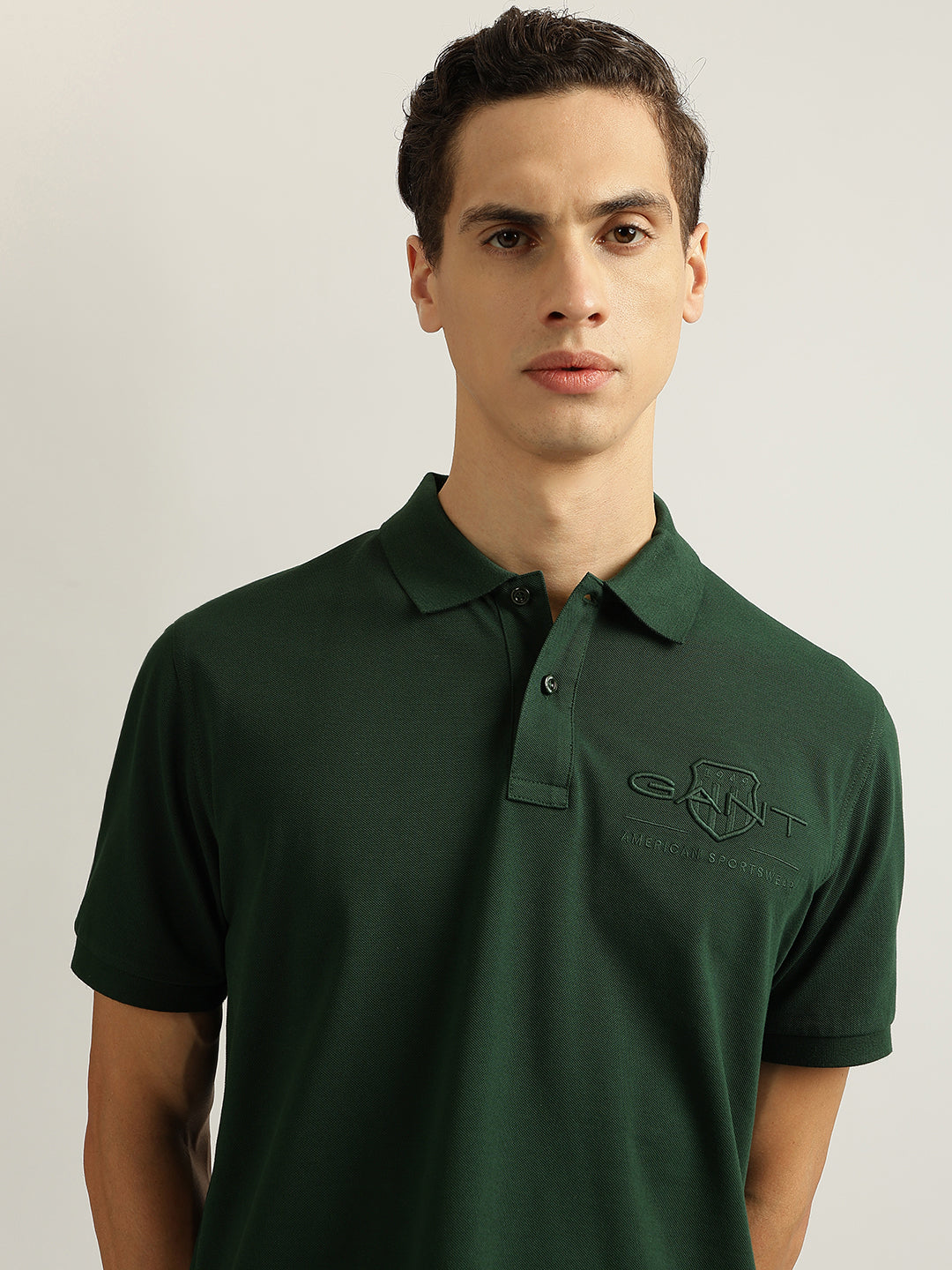 Gant Men Dark Green Embroidered Collared Short Sleeves Polo T-Shirt