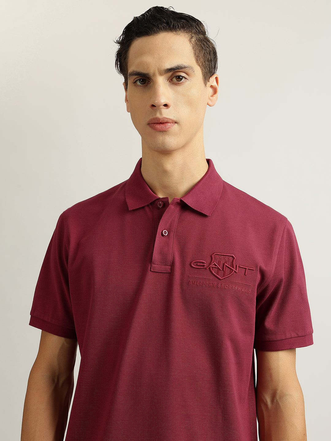 Gant Men Maroon Solid Collared Short Sleeves Polo T-Shirt