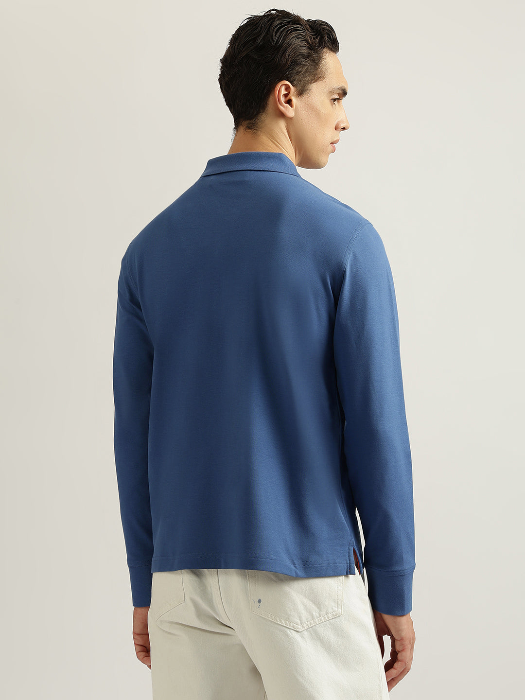 Gant Men Blue Solid Collared Full Sleeves Polo T-Shirt