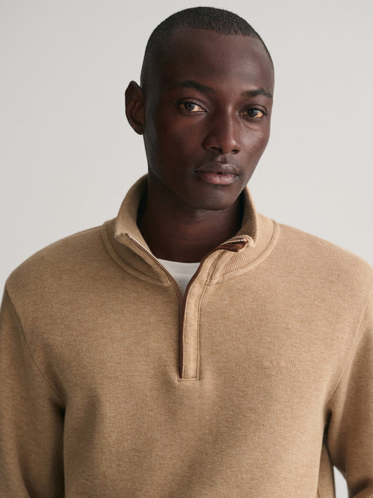 Gant Men Khaki Solid High Neck Full Sleeves Sweatshirt