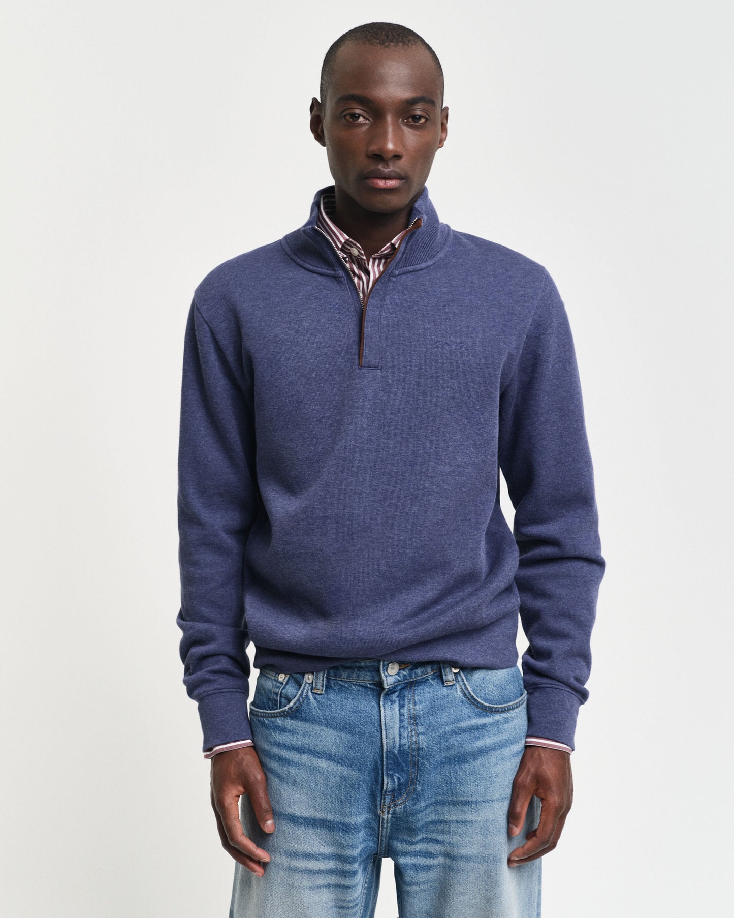 Gant Men Blue Solid High Neck Full Sleeves Pullover Style Sweatshirt