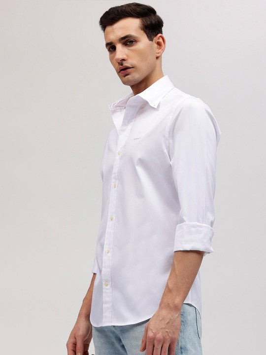 Gant Men White Solid Button-down Collar Full Sleeves Shirt