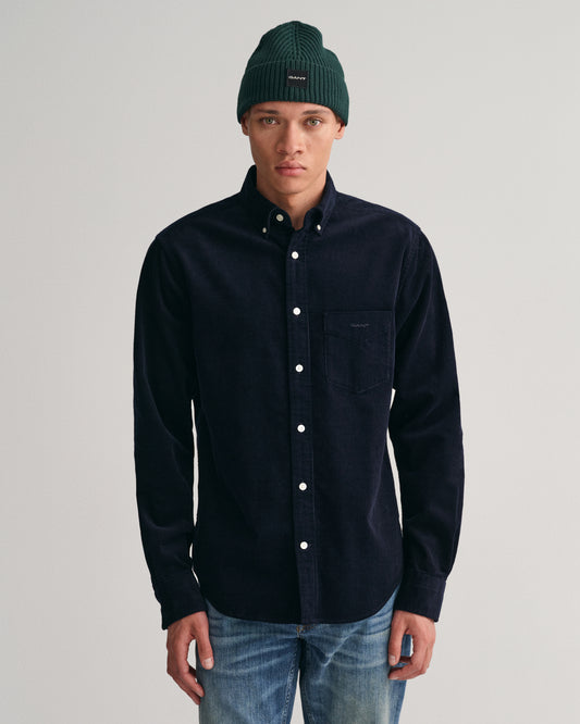 Gant Men Blue Solid Button-Down Collar Full Sleeves Corduroy Shirt