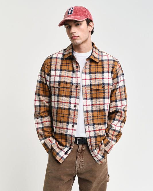 Gant Men Beige Checked Spread Collar Full Sleeves Shirt