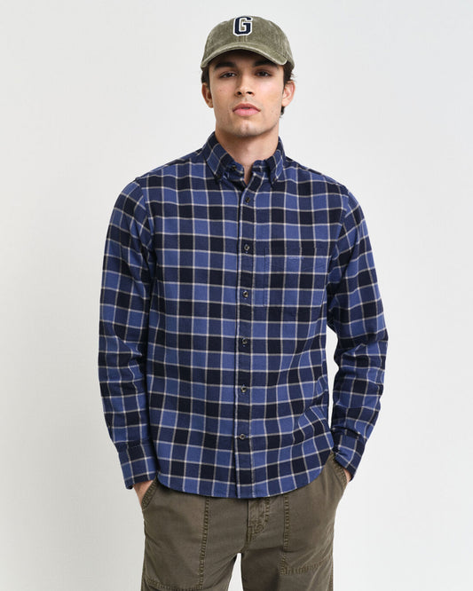 Gant Men Blue Checked Button Down Collar Full Sleeves Shirt