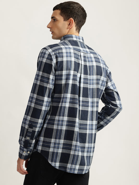 Gant Men Blue Checked Button-Down Collar Full Sleeves Shirt