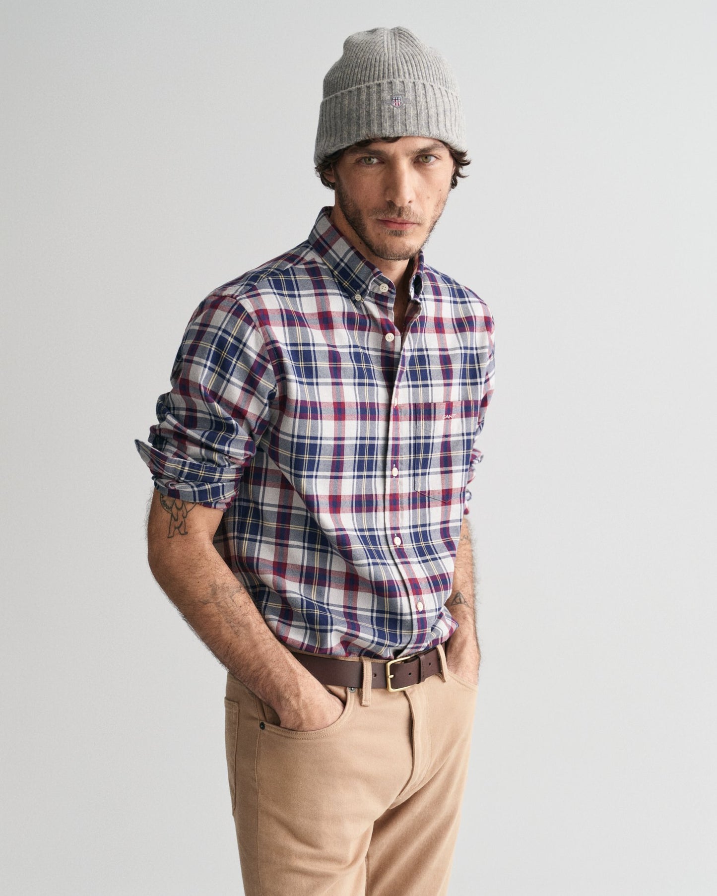 Gant Men Blue Checked Button-down Collar Full Sleeves Shirt