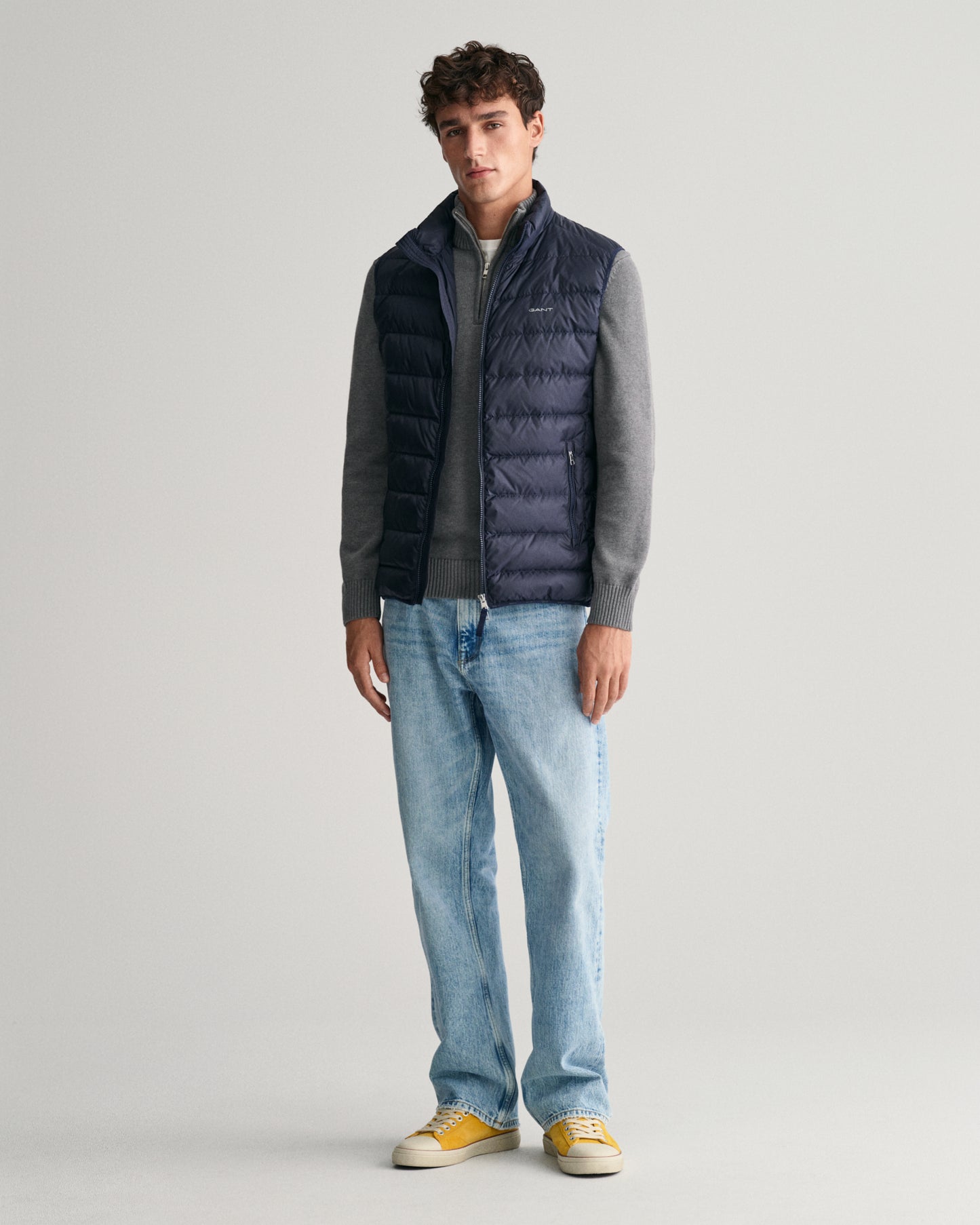 Gant Men Blue Solid Stand Collar Sleeveless Puffer Jacket