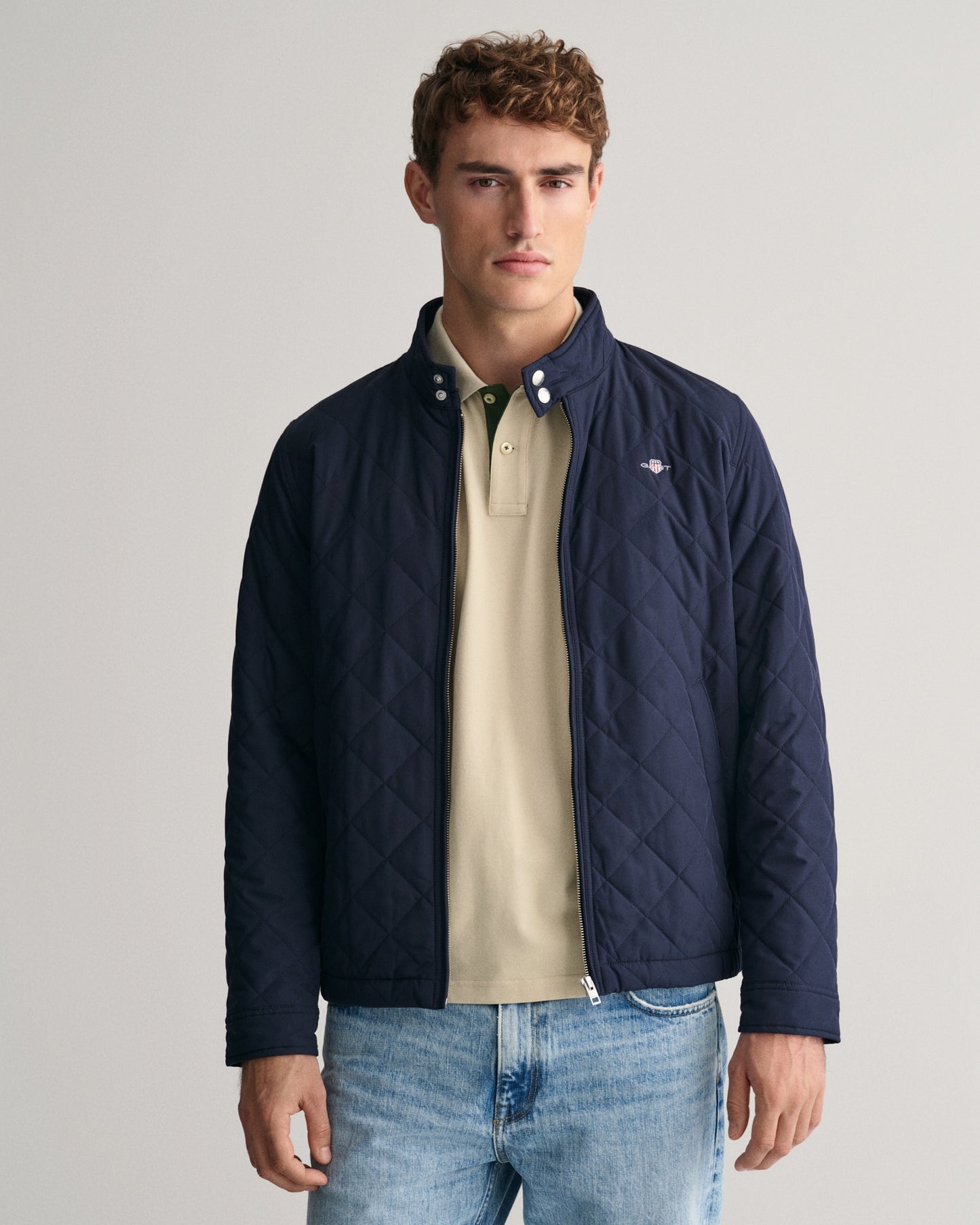 Gant Men Blue Solid Stand Collar Full Sleeves Quilted Jacket