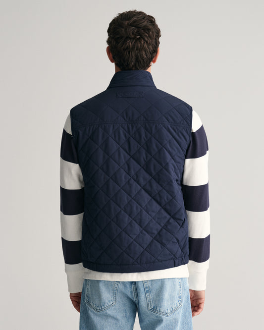 Gant Men Blue Solid Stand Collar Sleeveless Quilted Jacket