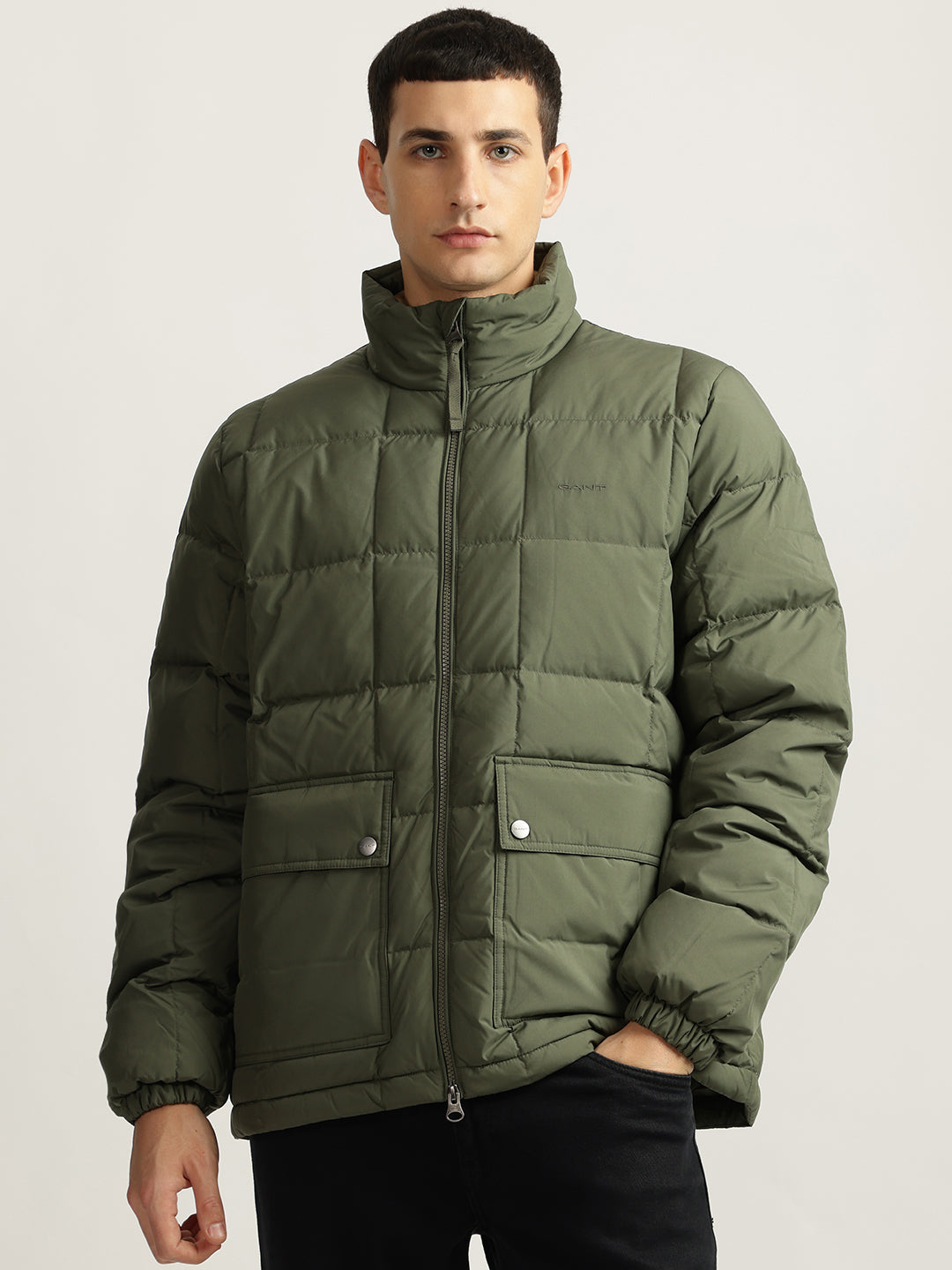 Gant Men Green Solid Stand Collar Full Sleeves Puffer Jacket