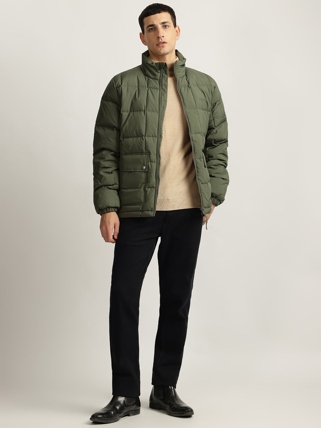 Gant Men Green Solid Stand Collar Full Sleeves Puffer Jacket