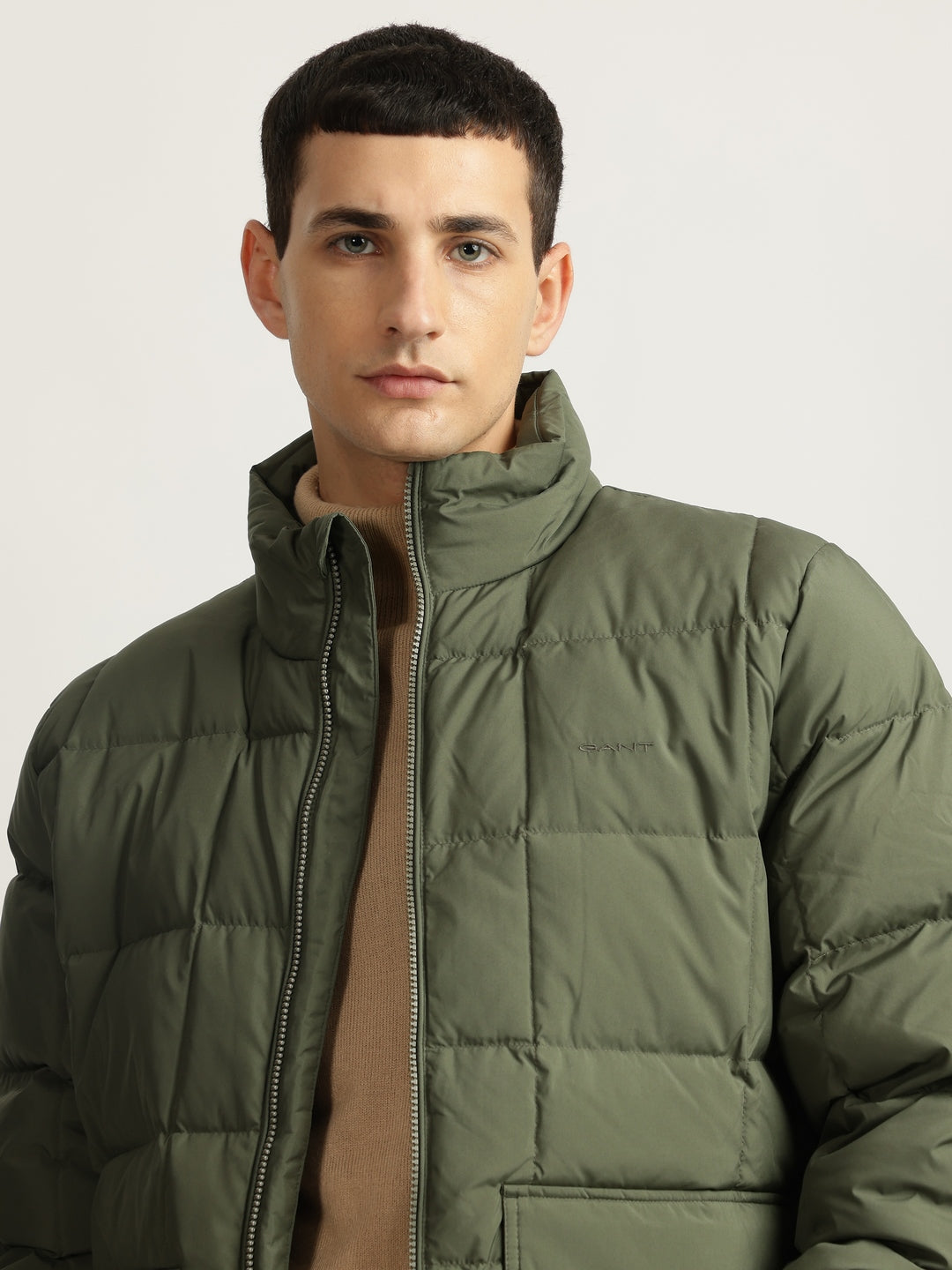 Gant Men Green Solid Stand Collar Full Sleeves Puffer Jacket