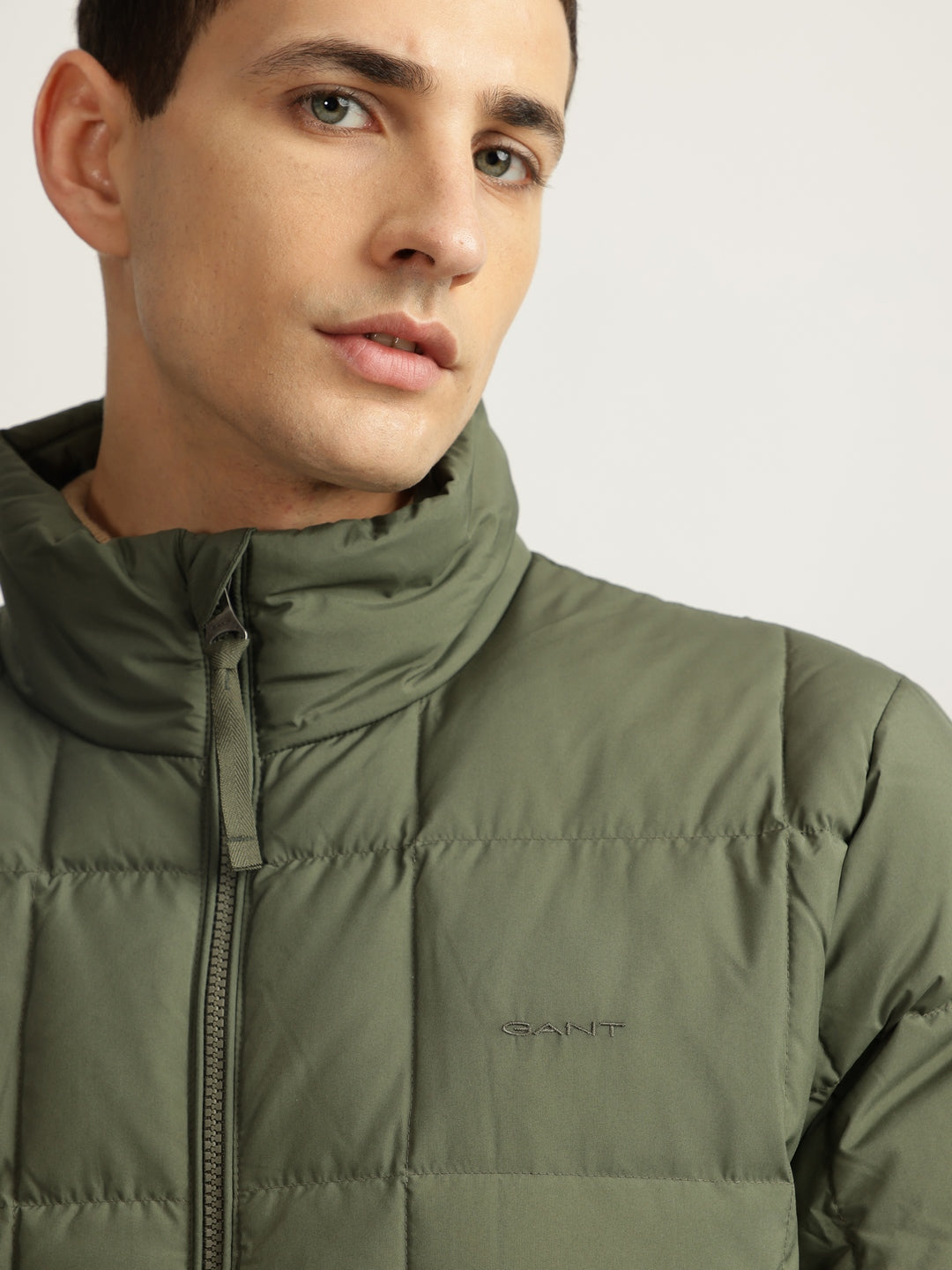 Gant Men Green Solid Stand Collar Full Sleeves Puffer Jacket