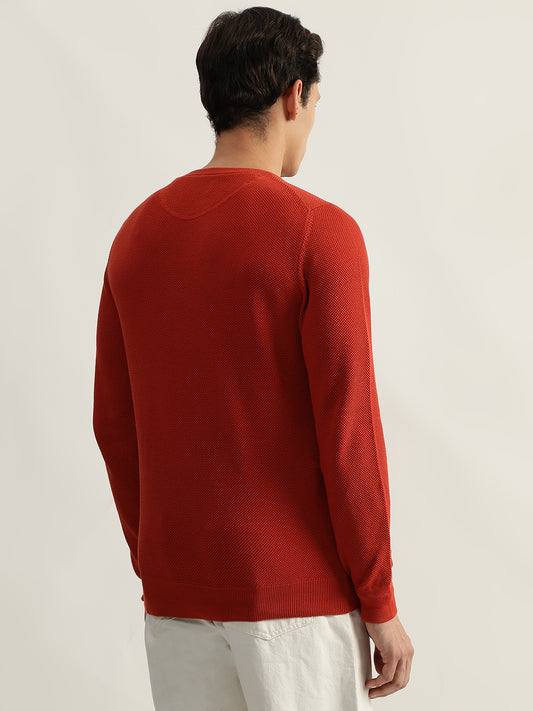 Gant Men Red Solid Round Neck Full Sleeves Pullover Style Sweater