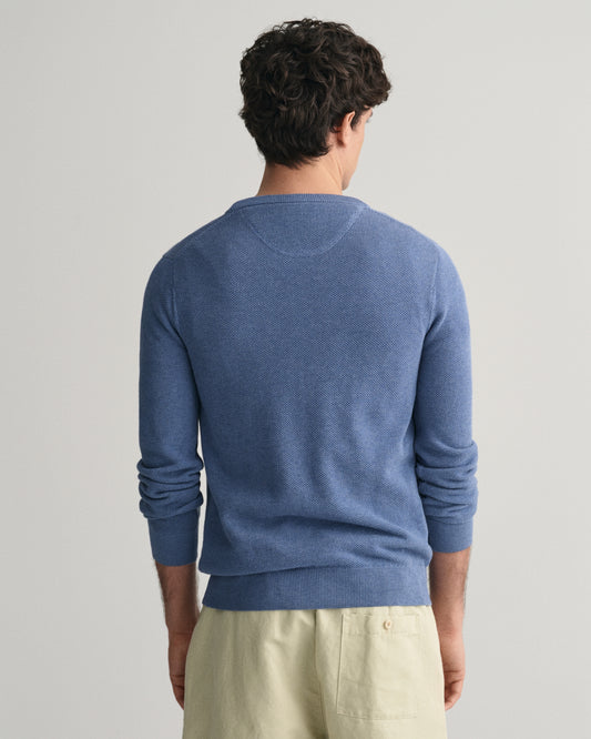 Gant Men Blue Solid Round Neck Full Sleeves Sweater