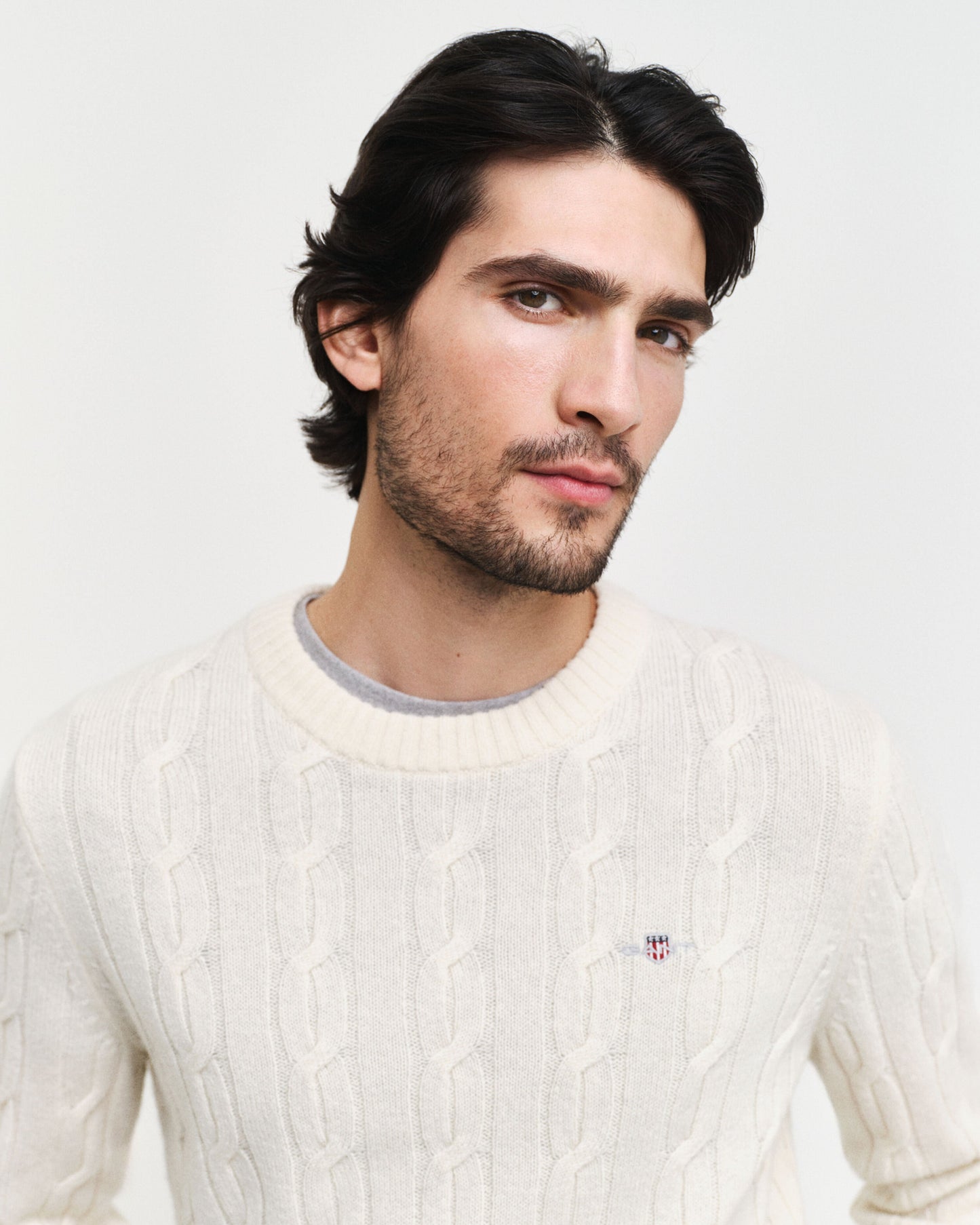 Gant Men Cream Solid Round Neck Full Sleeves Pullover Style Sweater