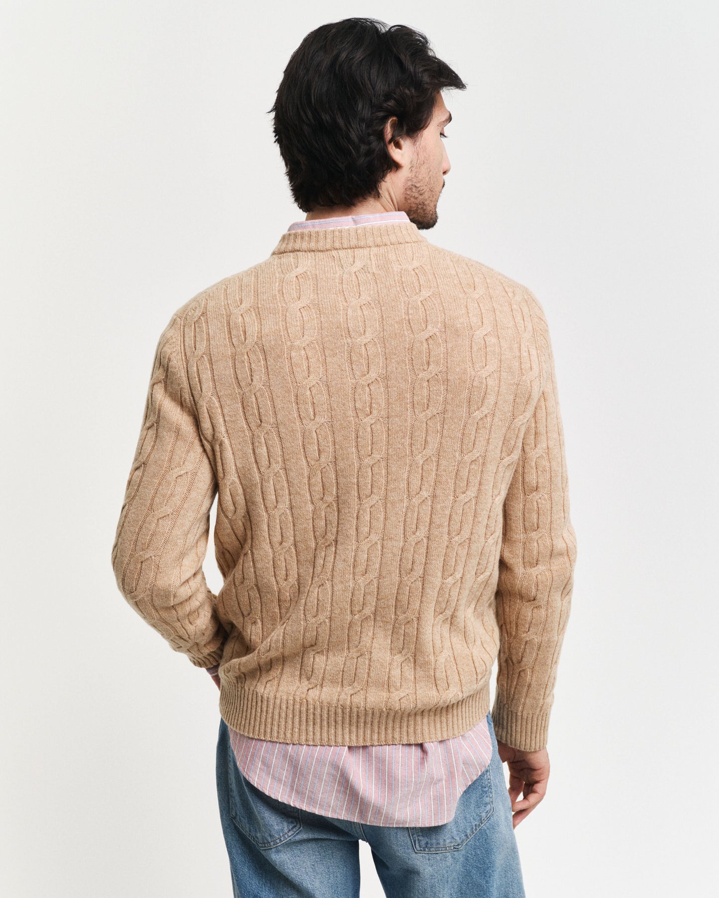 Gant Men Beige Solid Round Neck Full Sleeves Pullover Style Sweater