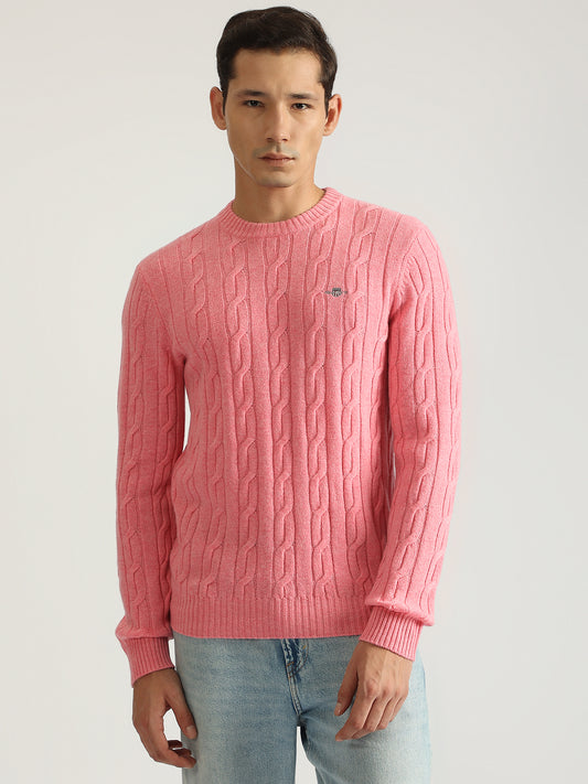 Gant Men Pink Solid Round Neck Full Sleeves Pullover Style Sweater