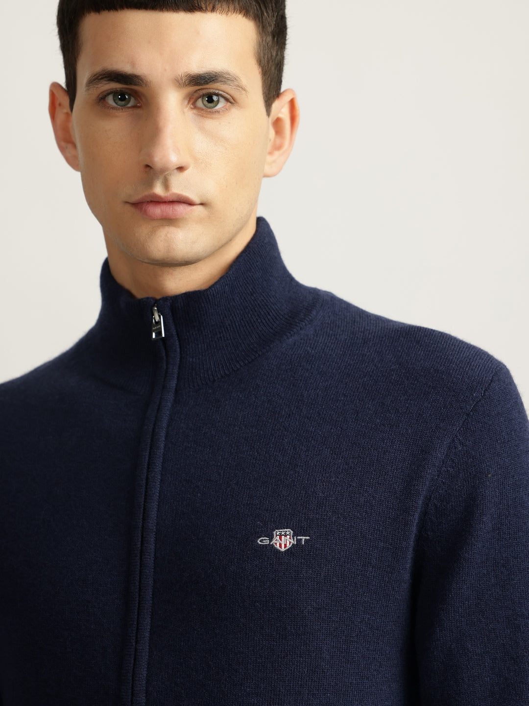 Gant Men Navy Blue Solid High Neck Full Sleeves Sweater