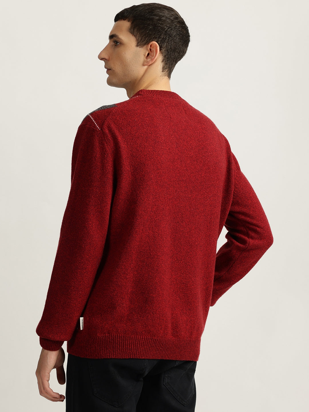 Gant Men Red Checked Round Neck Full Sleeves Sweater