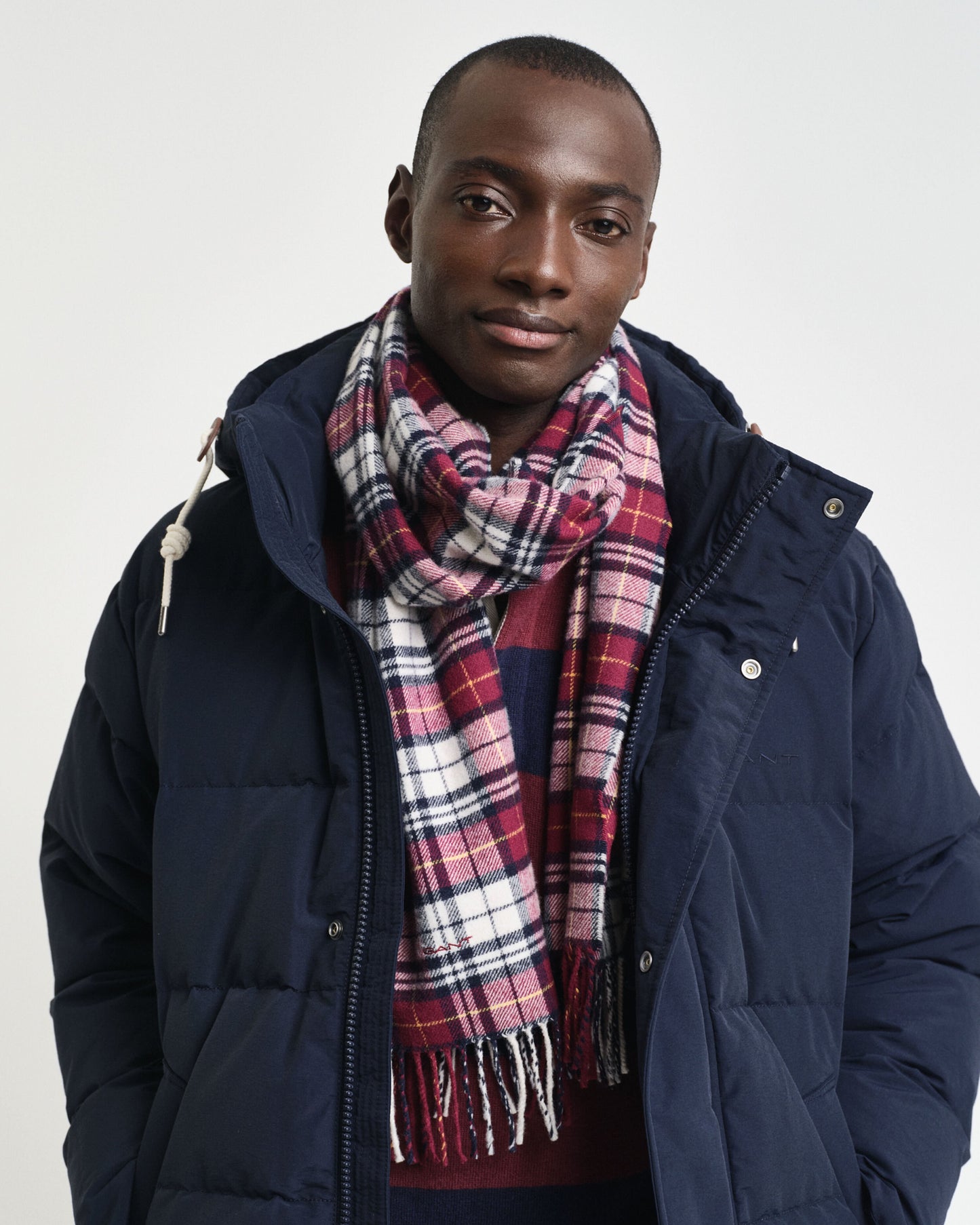 Gant Men Red Checked Fringed Scarf