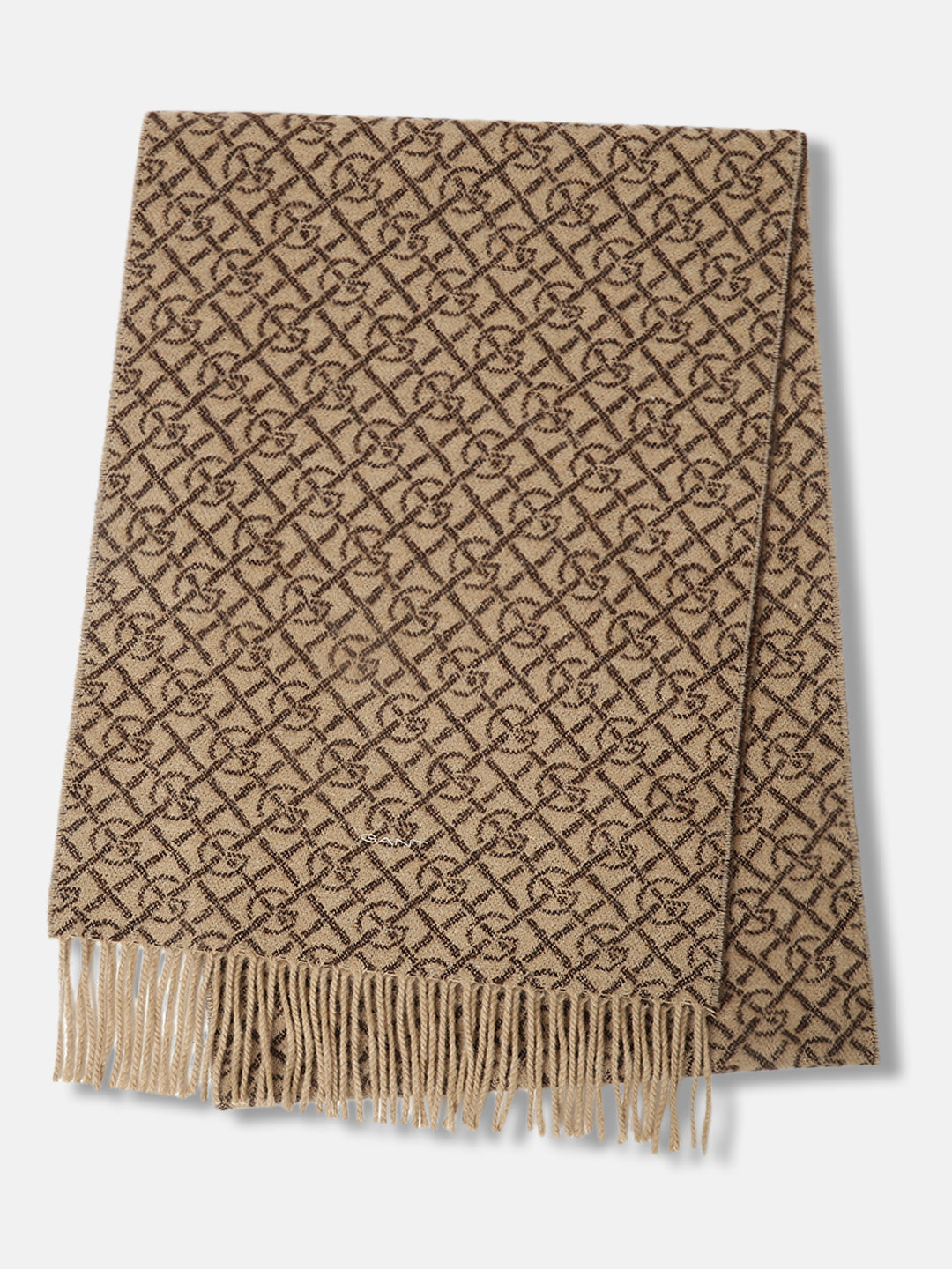 Gant Men Khaki Geometric Fringed Muffler