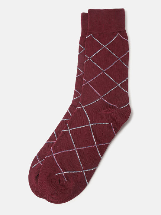 Gant Men Maroon Checked Calf Length Socks (Pack of 1)