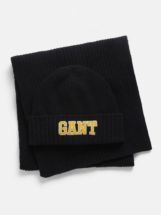 Gant Men Blue Solid Scarf with Beanie Cap