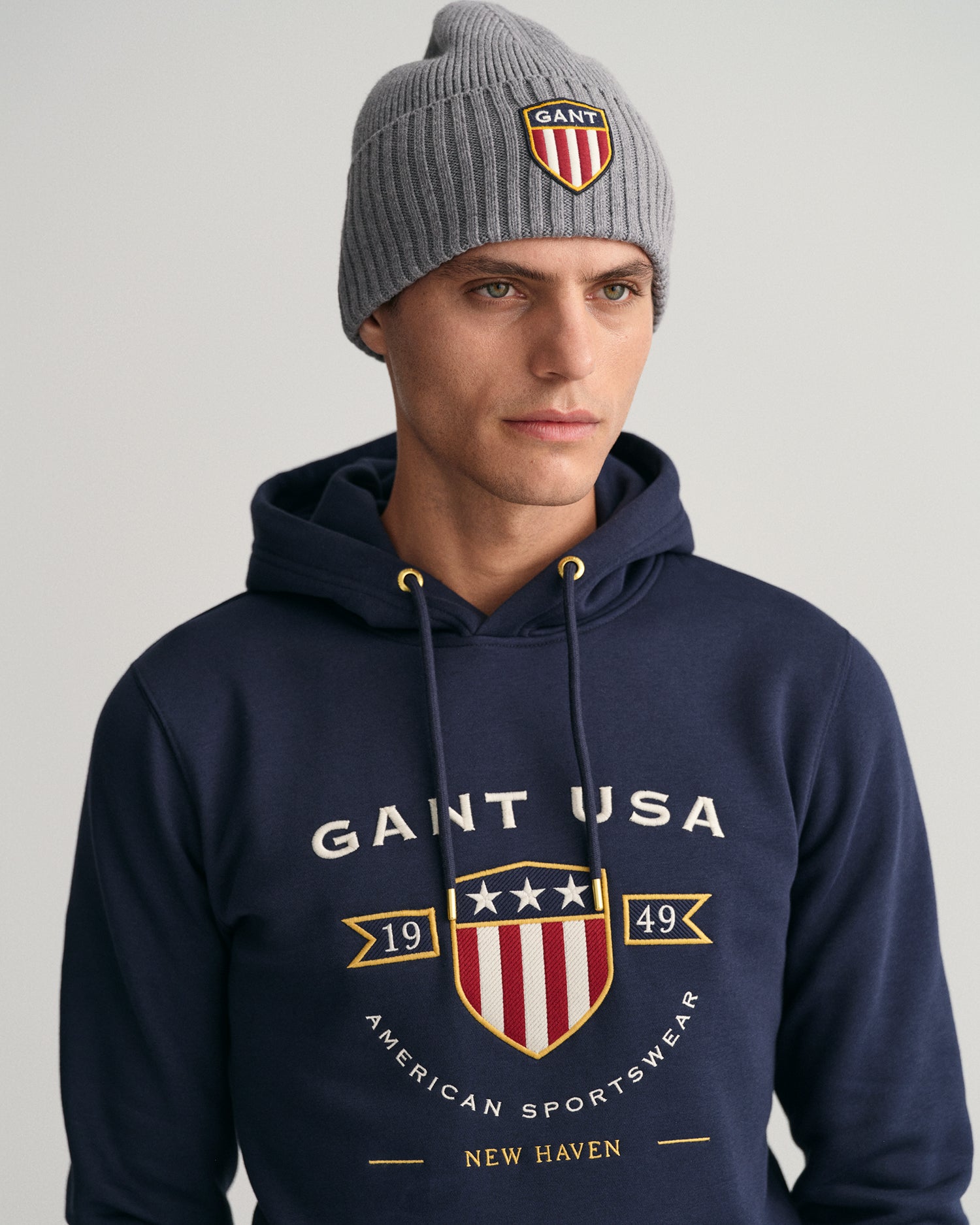 Gant Men Blue Printed Hooded Sweatshirt