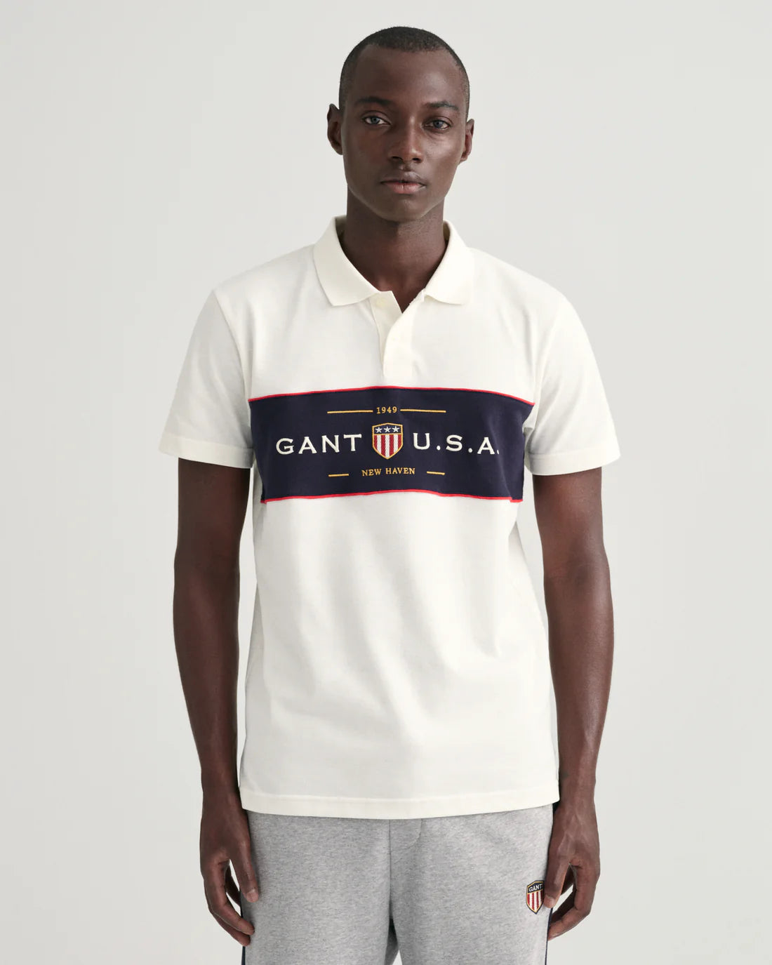 Gant Men White Printed Polo Neck Short Sleeves T-shirt