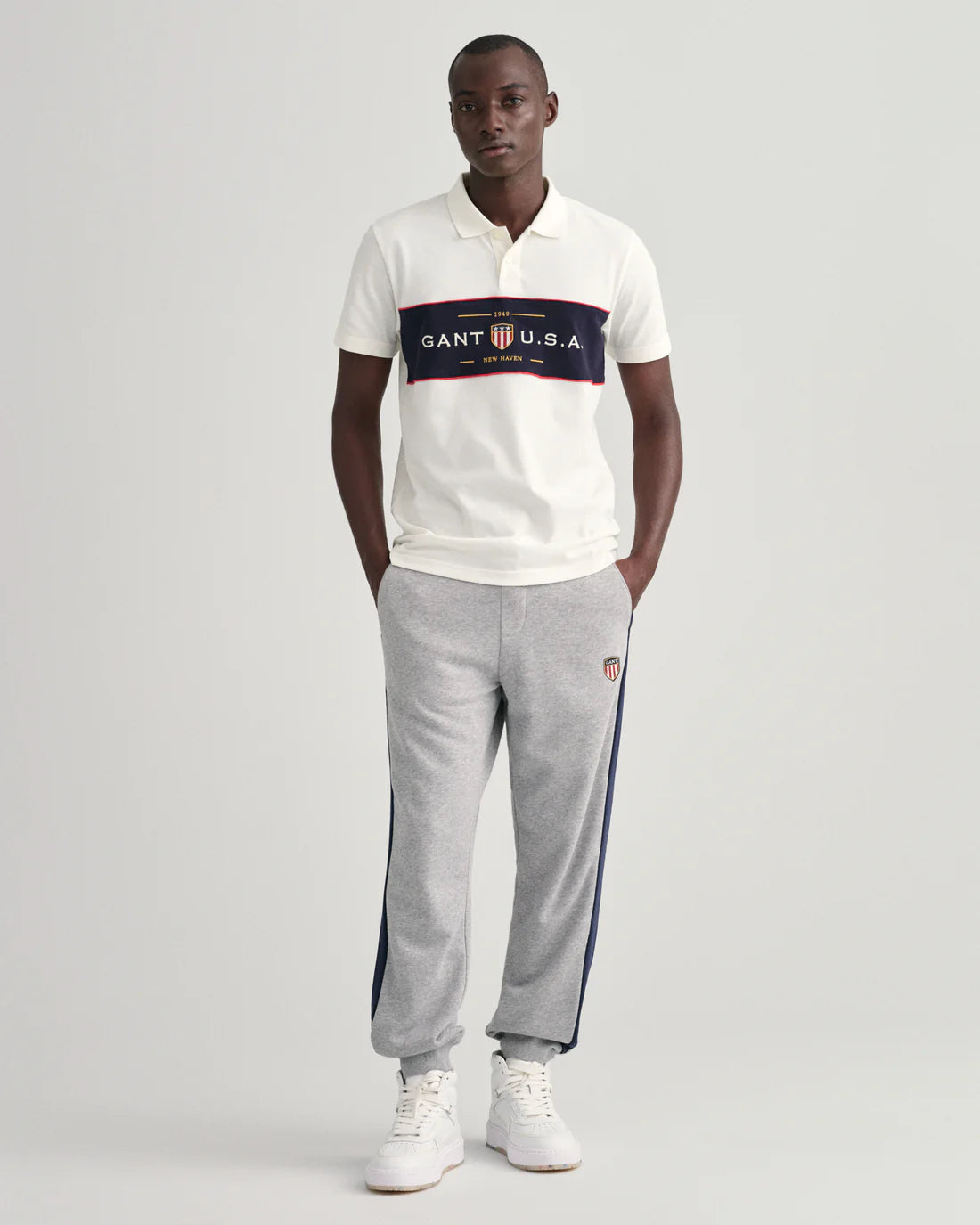 Gant Men White Printed Polo Neck Short Sleeves T-shirt