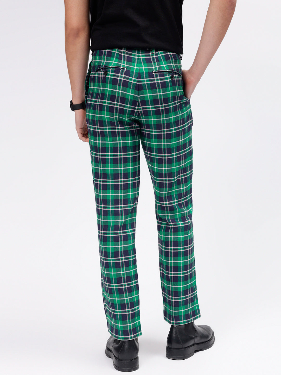 Gant Men Green Checked Slim Fit Mid Rise Trouser