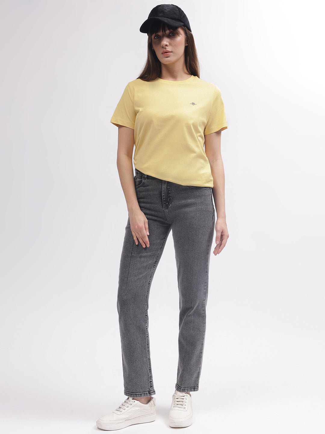 Gant Women Yellow Solid Round Neck Short Sleeves T-shirt