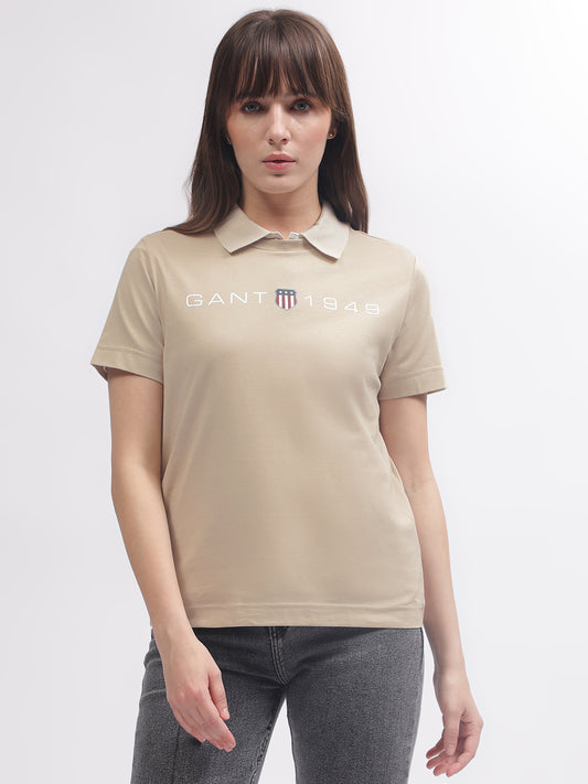 Gant Women Brown Solid Round Neck Short Sleeves T-shirt